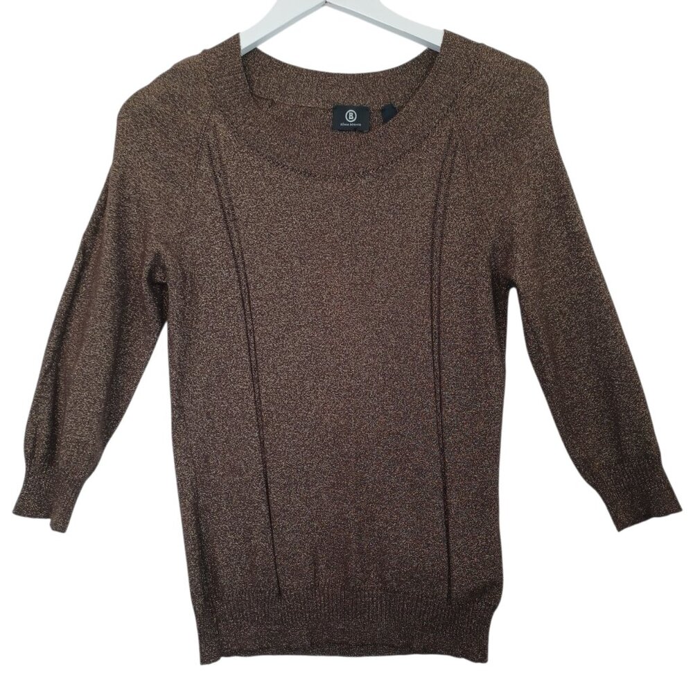 Sonia Bogner Sweater Italy Brown Metallic Stretch Pullover Womens US‎ 6